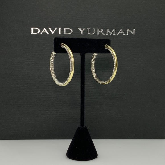 David Yurman 925 & 18k Gold Large Hoop Earrings - Picture 8 of 12